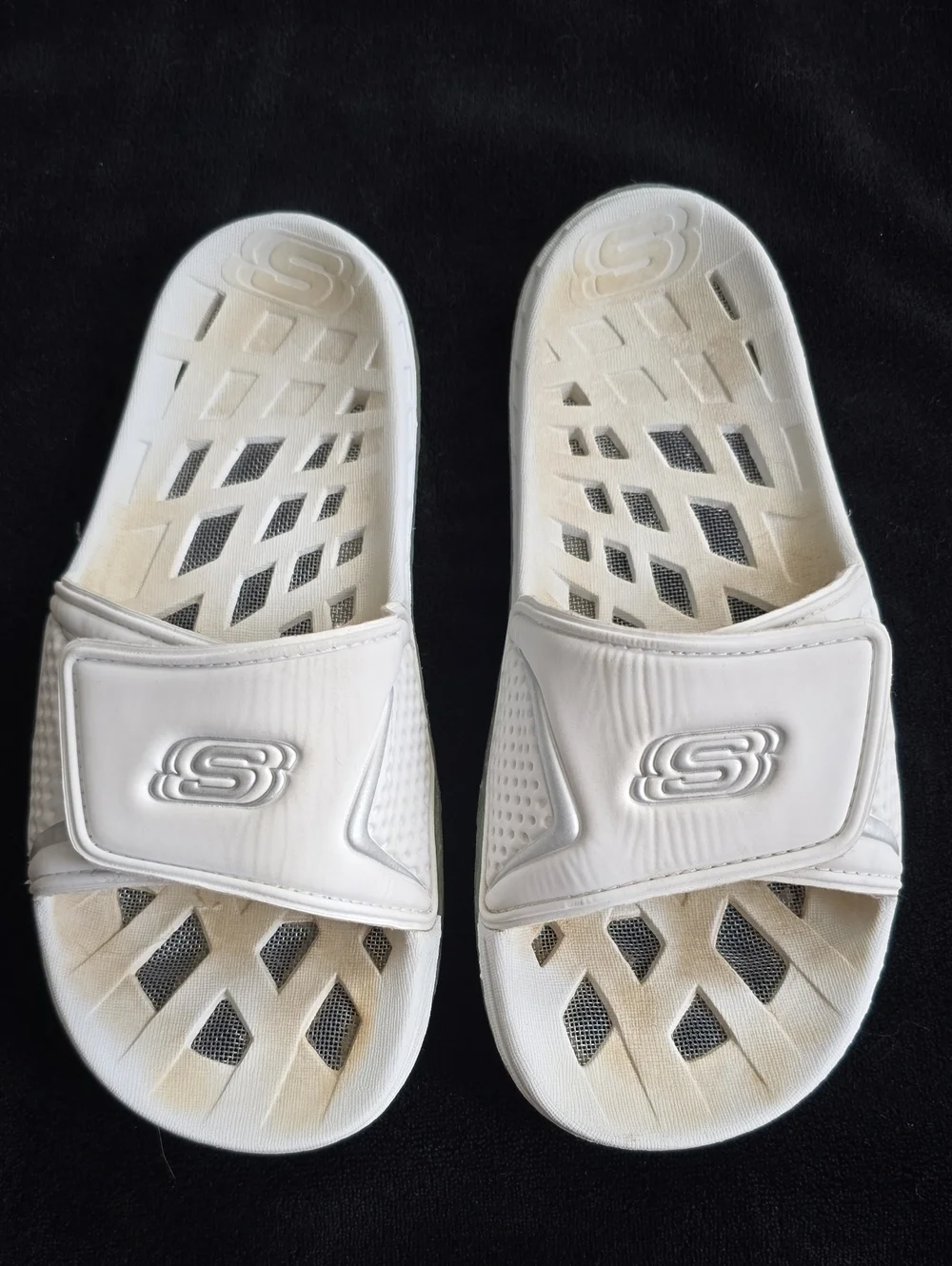 Skechers White Adjustable Slide Water Sandals with Vent Cutouts